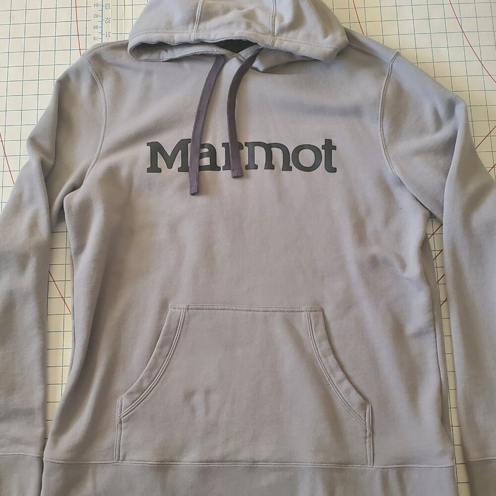 Marmot Pullover Logo Hoodie Sweatshirt Men's Size XLarge Grey Hooded Pocket